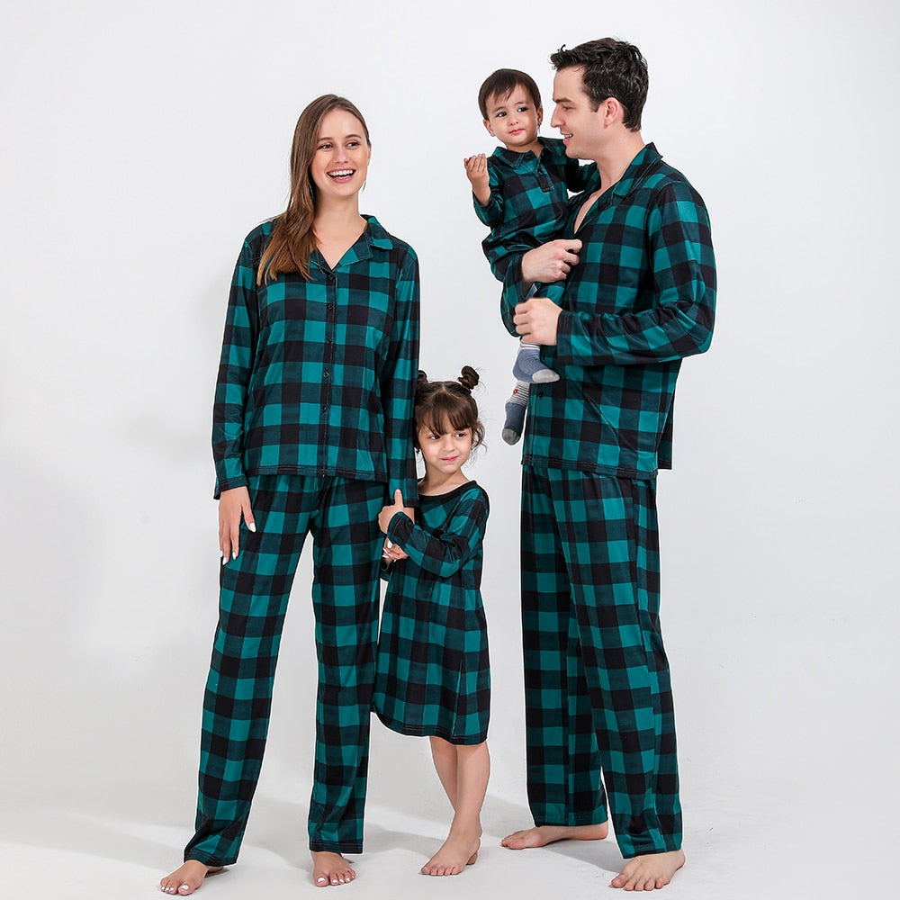 Pyjama pilou imprimé carreaux , vert sapin