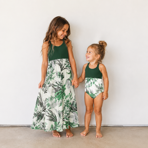 Robe Mere Fille Blanc Vert