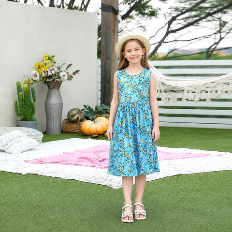 Robe mere fille unie bleue - Mon Mini Moi