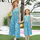 Robe mere fille unie bleue - Mon Mini Moi