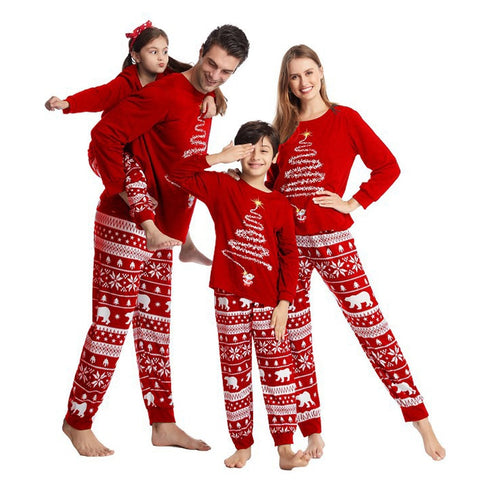 Pyjama de Noel Famille Manches Rayure Rouge et Blanches | MyNoel