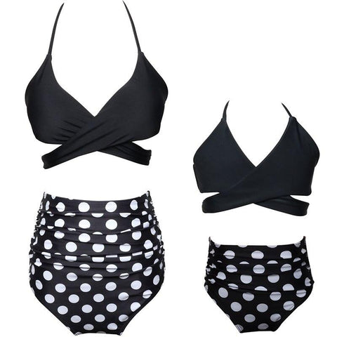 Maillot De Bain Mere Fille 2 Pieces Noir à Pois Blancs Maillot de Bain Mere Fille Mon Mini Moi Maman S 