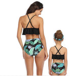 Maillot De Bain Mere Fille 2 Pieces Noir à Volant Tropical Maillot de Bain Mere Fille Mon Mini Moi 