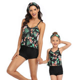 Maillot De Bain Mere Fille 2 Pieces Shorty Noir Tropical Maillot de Bain Mere Fille Mon Mini Moi 