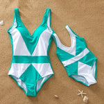 Maillot De Bain Mere Fille Bleu Turquoise et Blanc Maillot de Bain Mere Fille Mon Mini Moi 