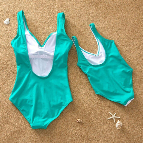 Maillot De Bain Mere Fille Bleu Turquoise et Blanc Maillot de Bain Mere Fille Mon Mini Moi 