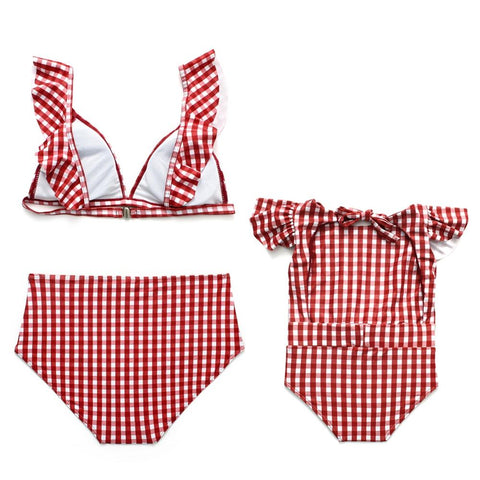 Maillot De Bain Mere Fille Style Retro Rouge Maillot de Bain Mere Fille Mon Mini Moi 