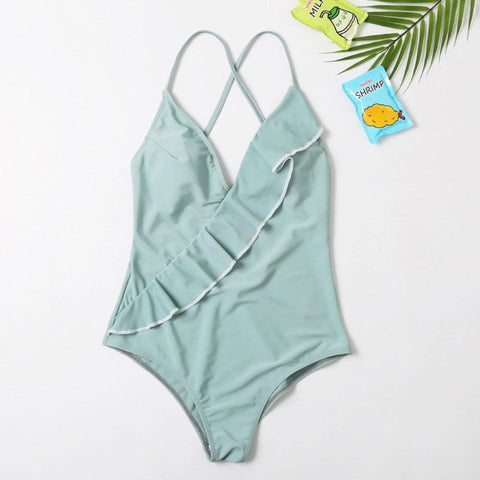 Maillot De Bain Mere Fille Une Piece Bleu à Volant Maillot de Bain Mere Fille Mon Mini Moi 