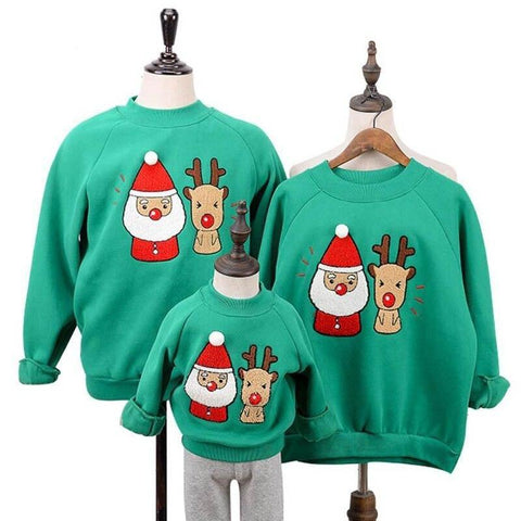 Pull Noël Famille Parent-Enfant - Sweat Polaire Renne Imprimé Festif