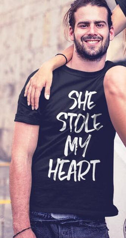 OMSJ New She Stole My Heart ...And I'm Keeping It Short Sleeve T-Shirt Valentine Funny Couples T Shirt Matching Couple Clothing T Shirt Couple Mon Mini Moi homme XS 
