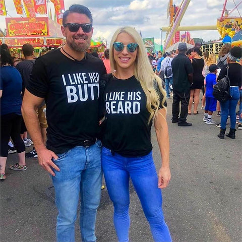 2019 NEW Valentine Gifts Couple Matching T-shirt Funny Letter BEARD BUTT Sweet Lovers Brand Tops Short Sleeve Basic O Neck Tees T Shirt Couple Mon Mini Moi 