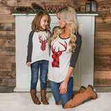 2019 Family Matching Outfits Tshirt MOTHER SON Women & Girls Christmas Deer Long Sleeve O Neck Patchwork Tee Tops T Shirt Mere Fille Mon Mini Moi 